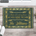 Gold Green Serve The Lord Personalized Doormat