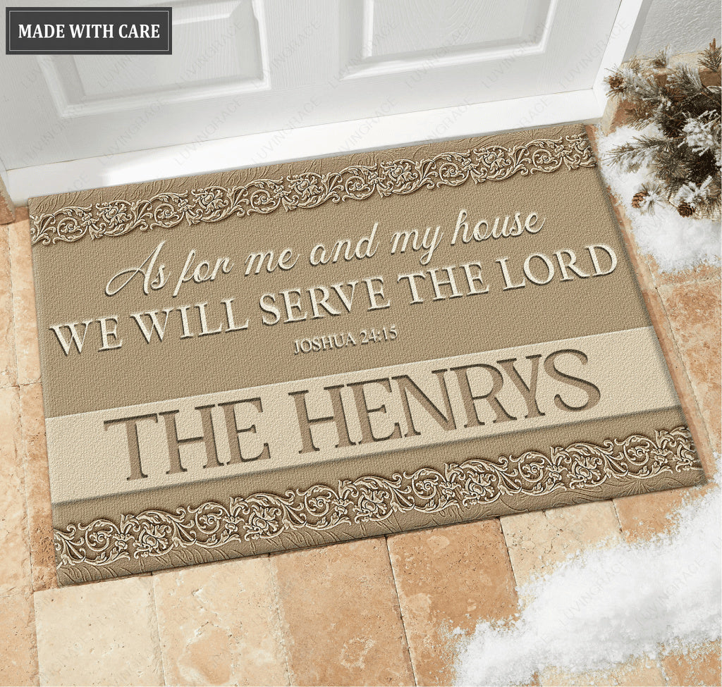 Elegant Gold Monogram Serve The Lord Personalized Doormat