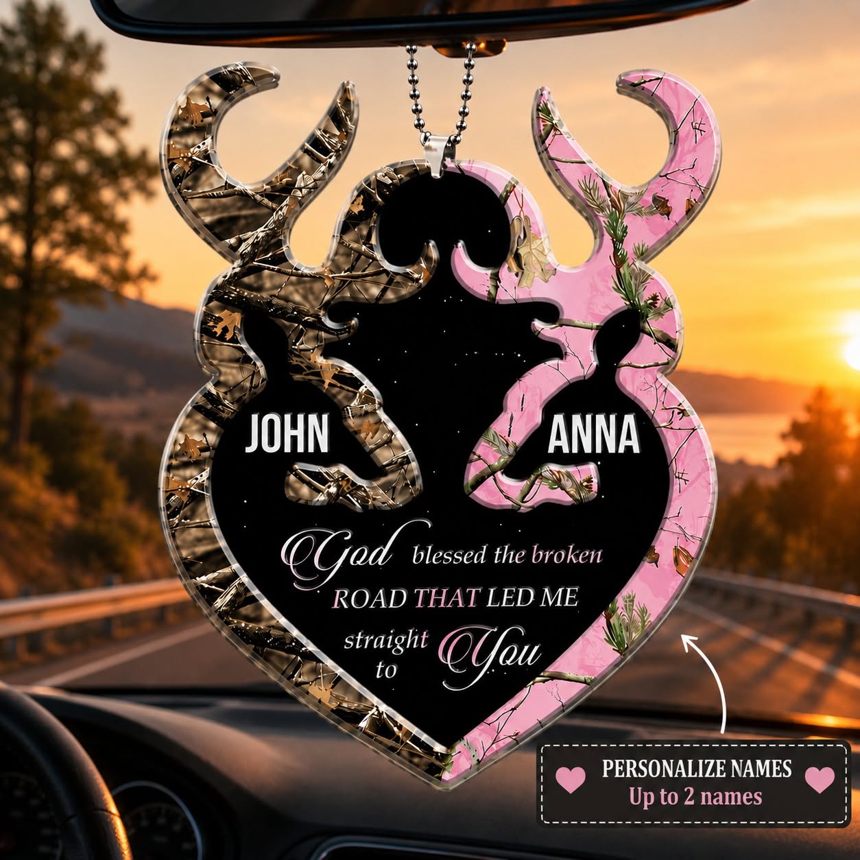 Personalized Buck And Doe Heart God Blessed Ornament, Couple Gift