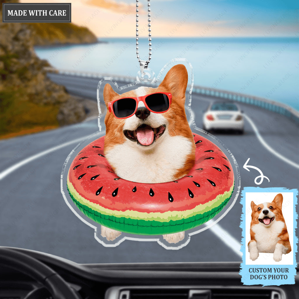 Summer Watermelom Swimming Float Pet Wearing Glasses Ornament - Personalized Car Hanging Ornament