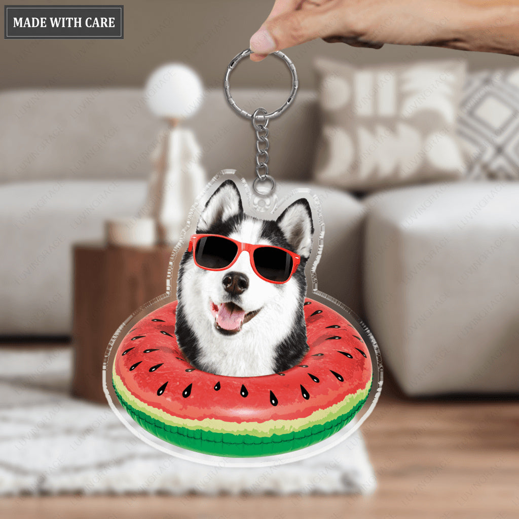 Summer Watermelom Swimming Float Pet Wearing Glasses Ornament - Personalized Car Hanging Ornament