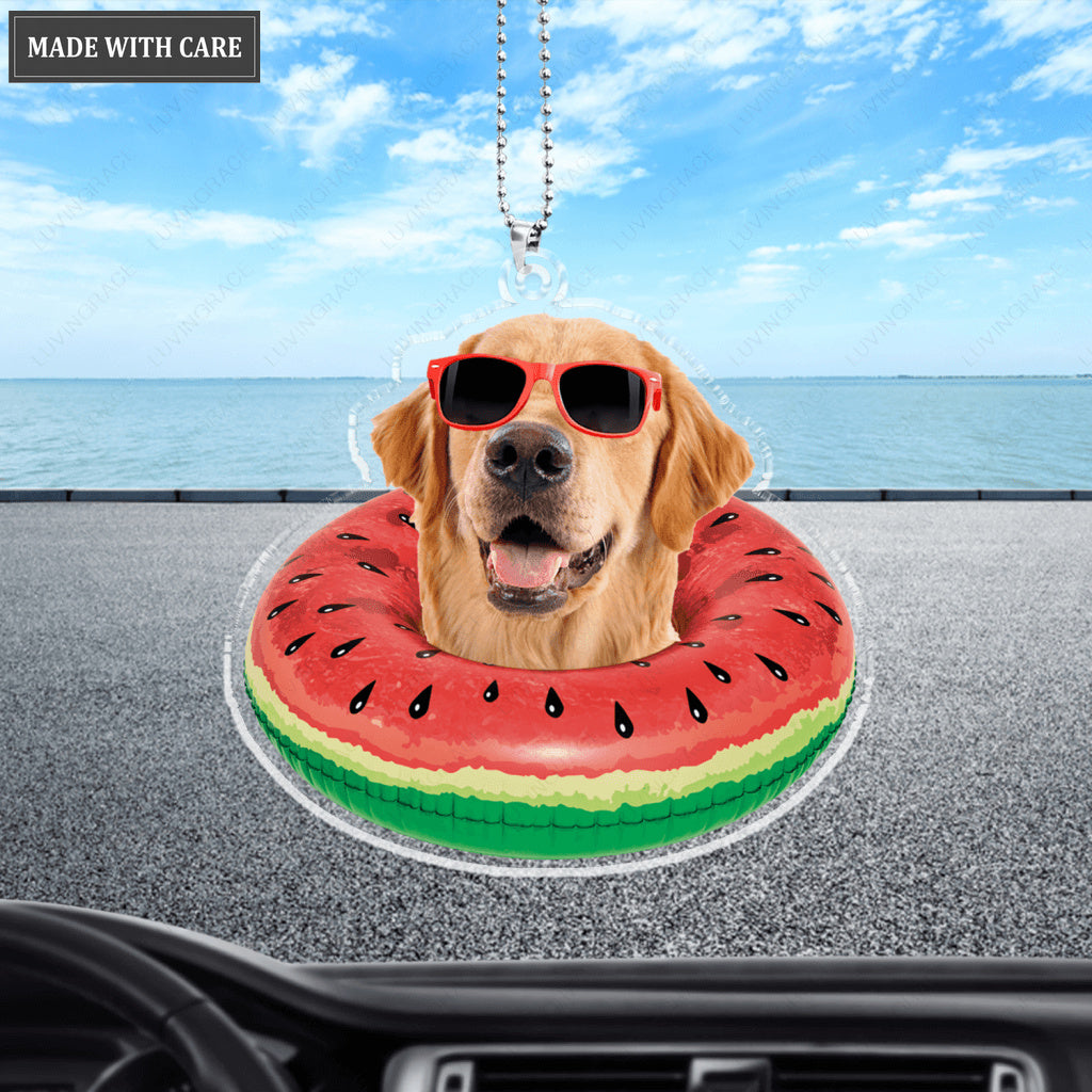 Summer Watermelom Swimming Float Pet Wearing Glasses Ornament - Personalized Car Hanging Ornament