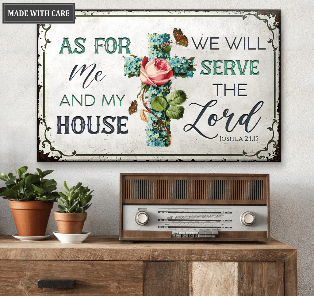 Floral Cross Serve The Lord Metal Sign