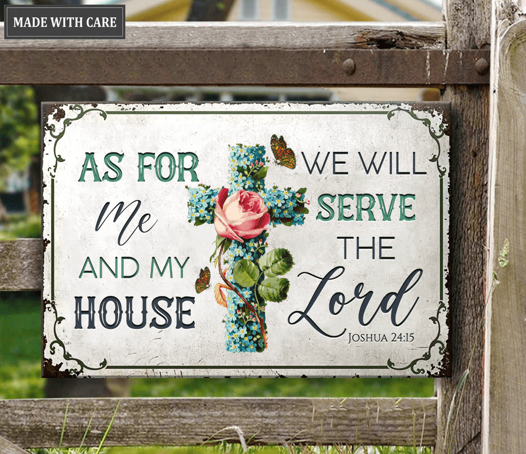 Floral Cross Serve The Lord Metal Sign