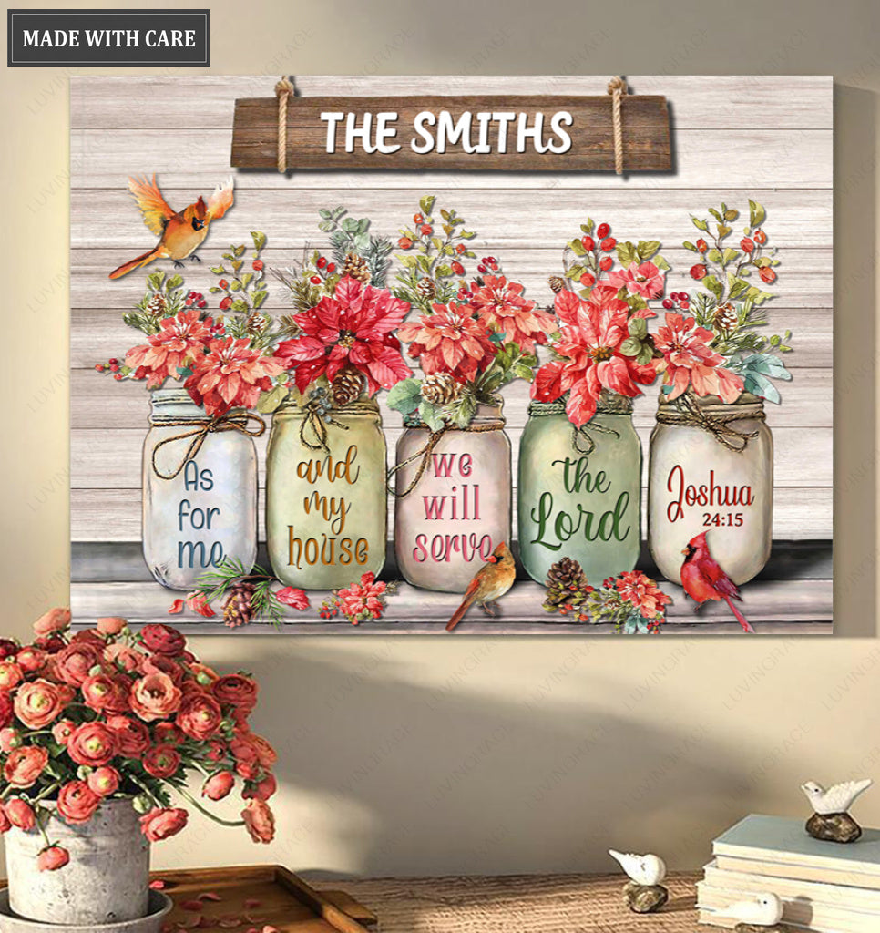 Flowers Cardinal As For Me And My House Personalized Wall Art
