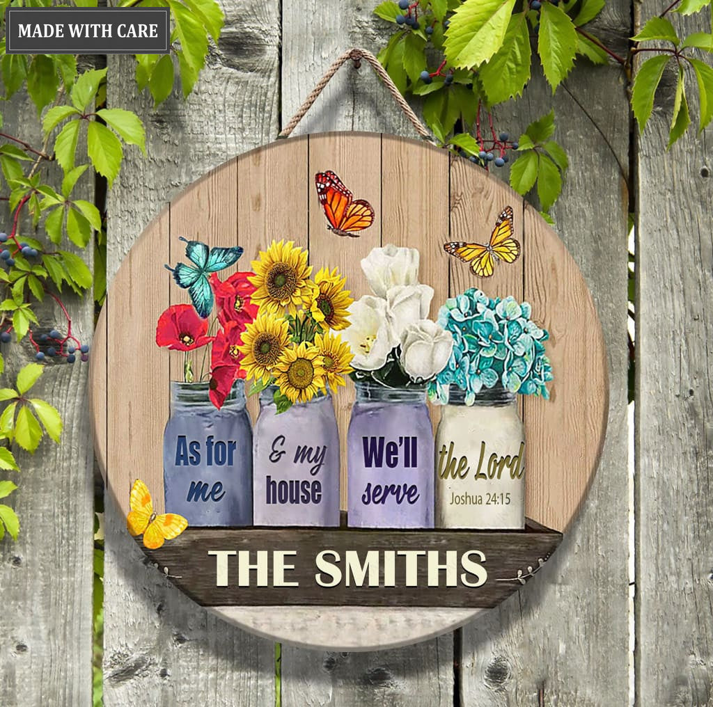 Serve The Lord Flower Jars Personalized Circle Sign