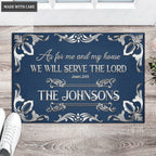 Navy Silver Serve The Lord Personalized Doormat