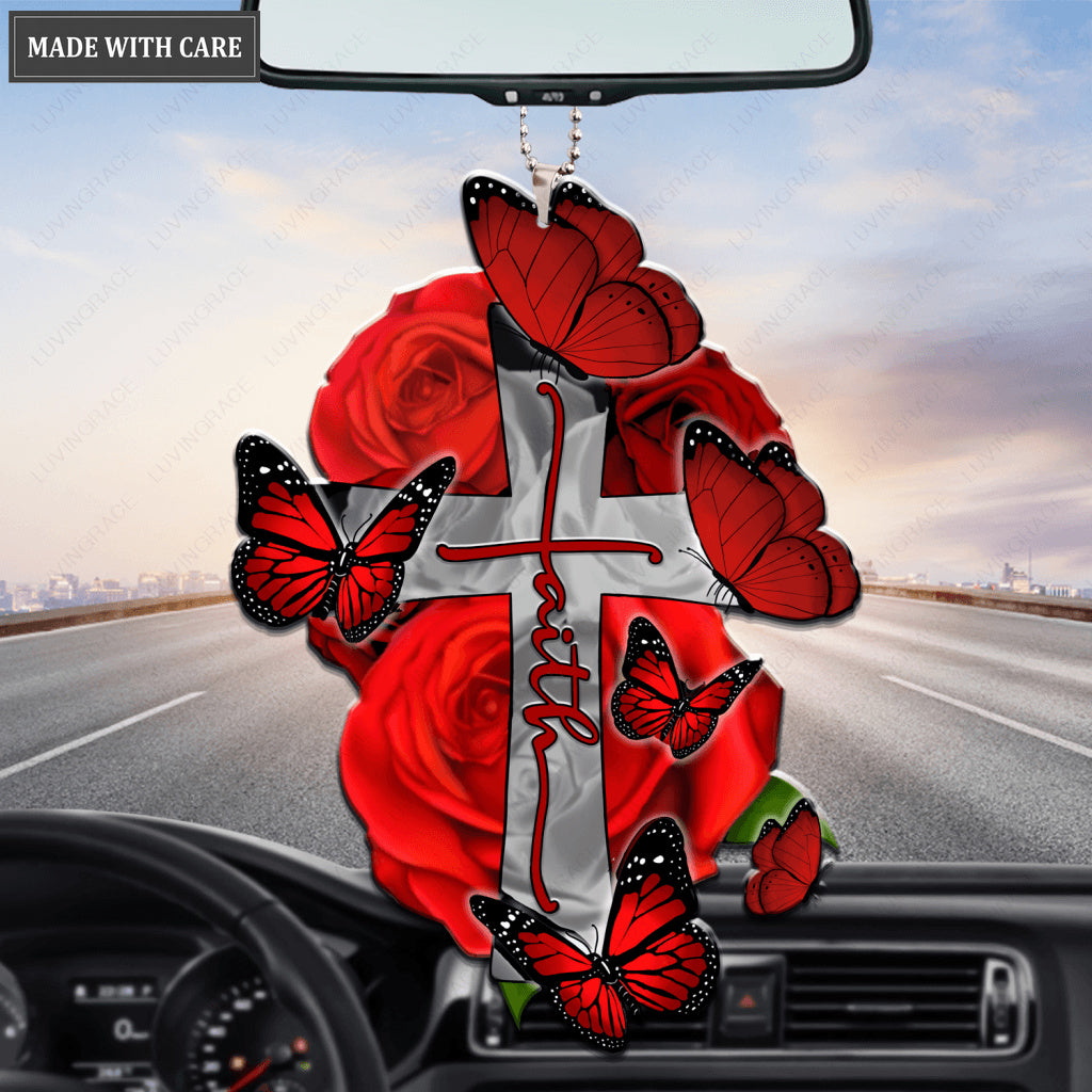 Rose Butterfly Cross Faith Ornament