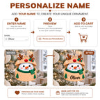Personalized Name Snowman in Reindeer Hat Ornament – Custom Christmas Keepsake