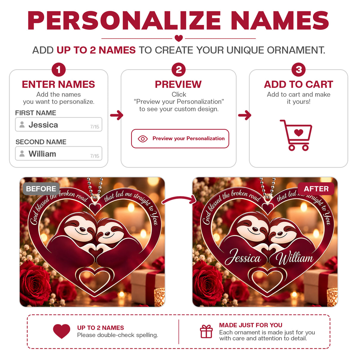 Personalized Names God Blessed Our Journey Sloth Ornament – Christian Couple Gift