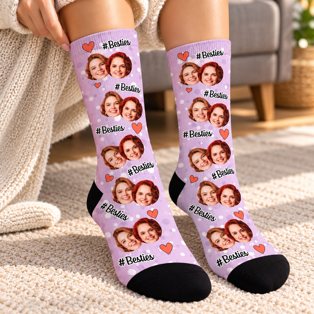 Custom Photo Besties Hashtag – Gift For Best Friends, Sisters – Personalized Socks