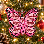 3D Raised Pink Butterfly Breast Cancer Survivor Ornament – Bible Verse Gift For Her