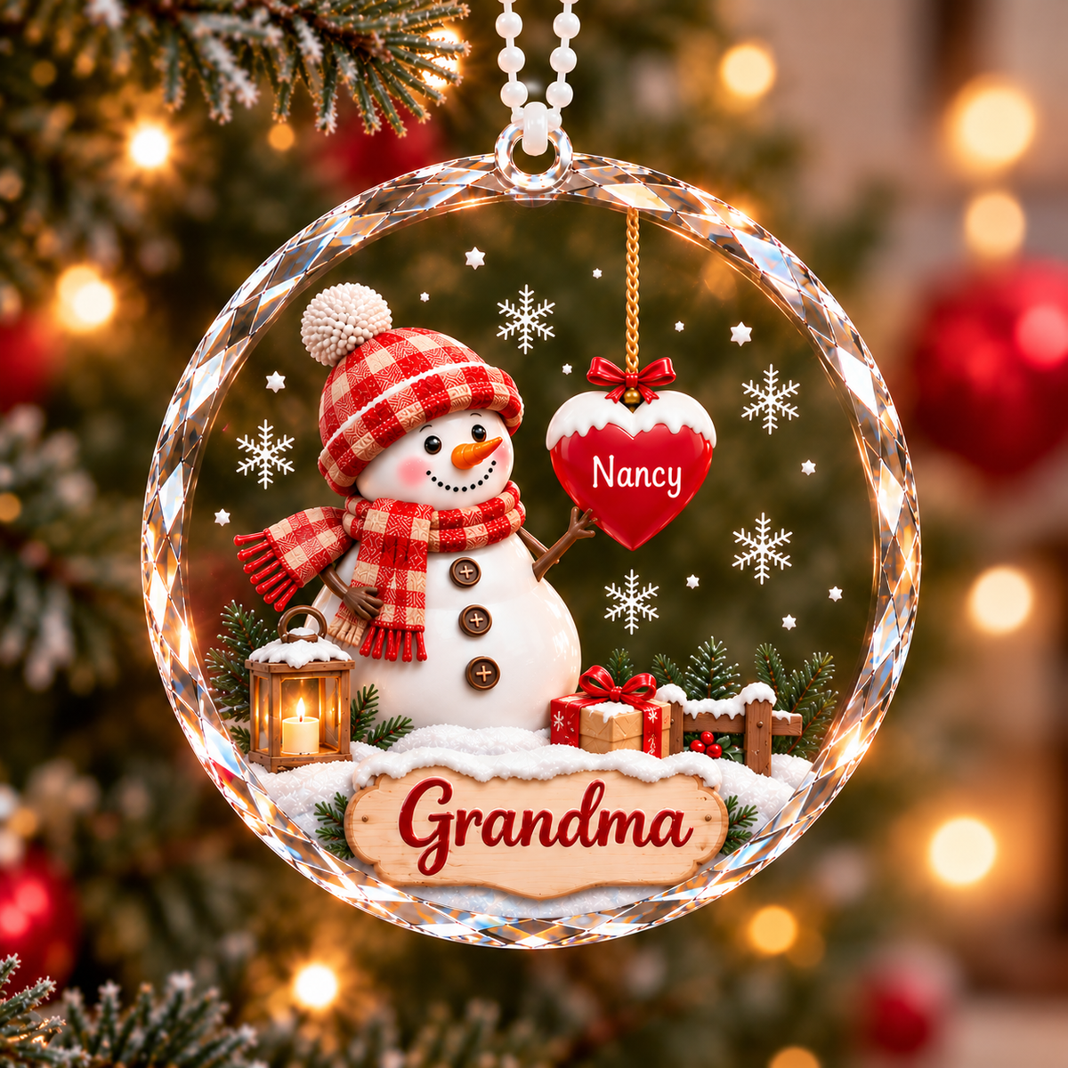 Personalized Grandma's Snowman Heart Ornament – Christmas Gift for Grandma