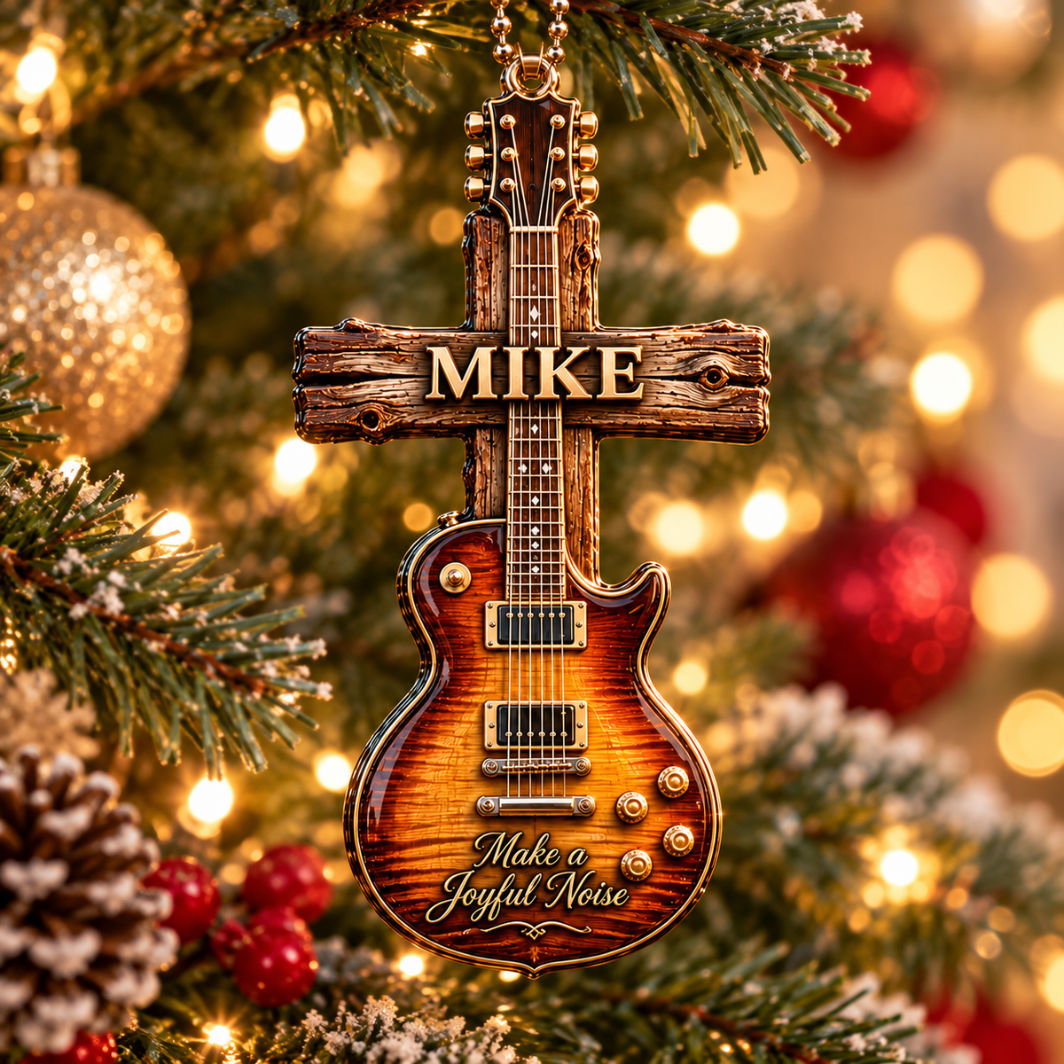 Christian Guitar Cross Vintage Decor - Personalized 3D Ornament