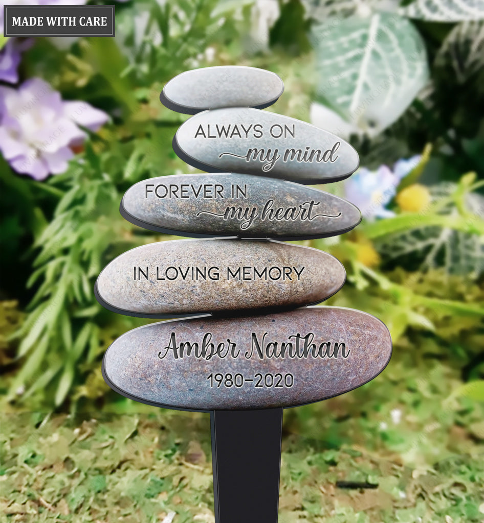 Personalized Balanced Stacked Stones Memorial Plaque Stake