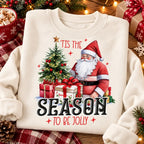 Christmas Santa Graphic Sweatshirt for Women, Christmas Tree and Presents Crewneck Pullover, Festive Holiday Winter Top, Cozy Christmas Party Outfit, Seasonal Gift