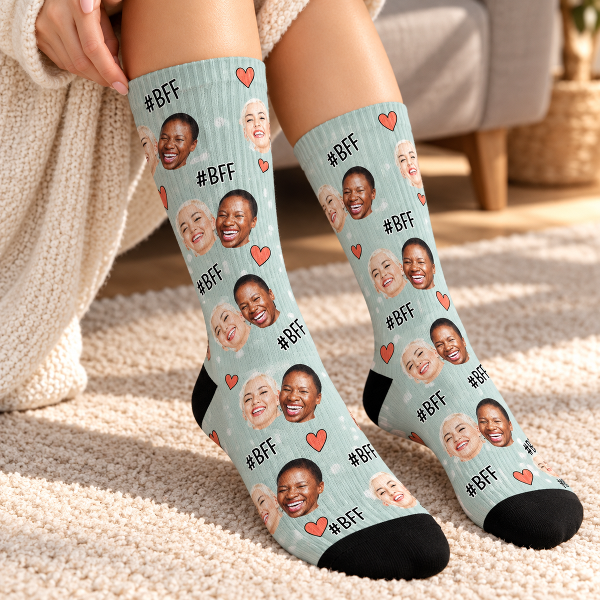 Custom Photo Besties Hashtag – Gift For Best Friends, Sisters – Personalized Socks
