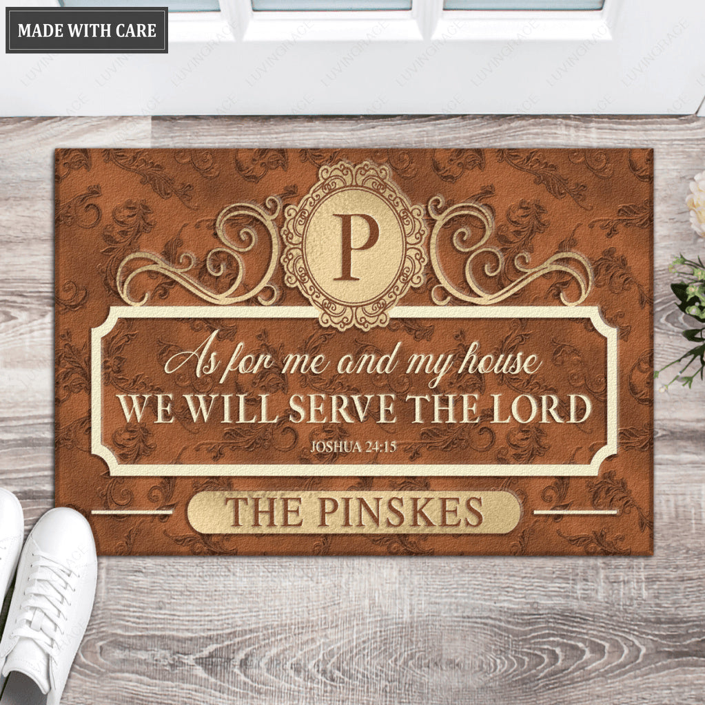 Elegant Brown Family Home Serve The Lord Personalized Doormat