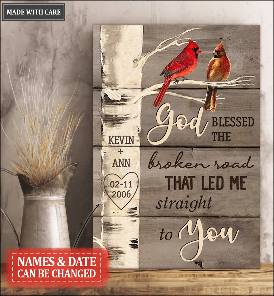 Personalized Cardinal God Blessed Canvas Wall Art