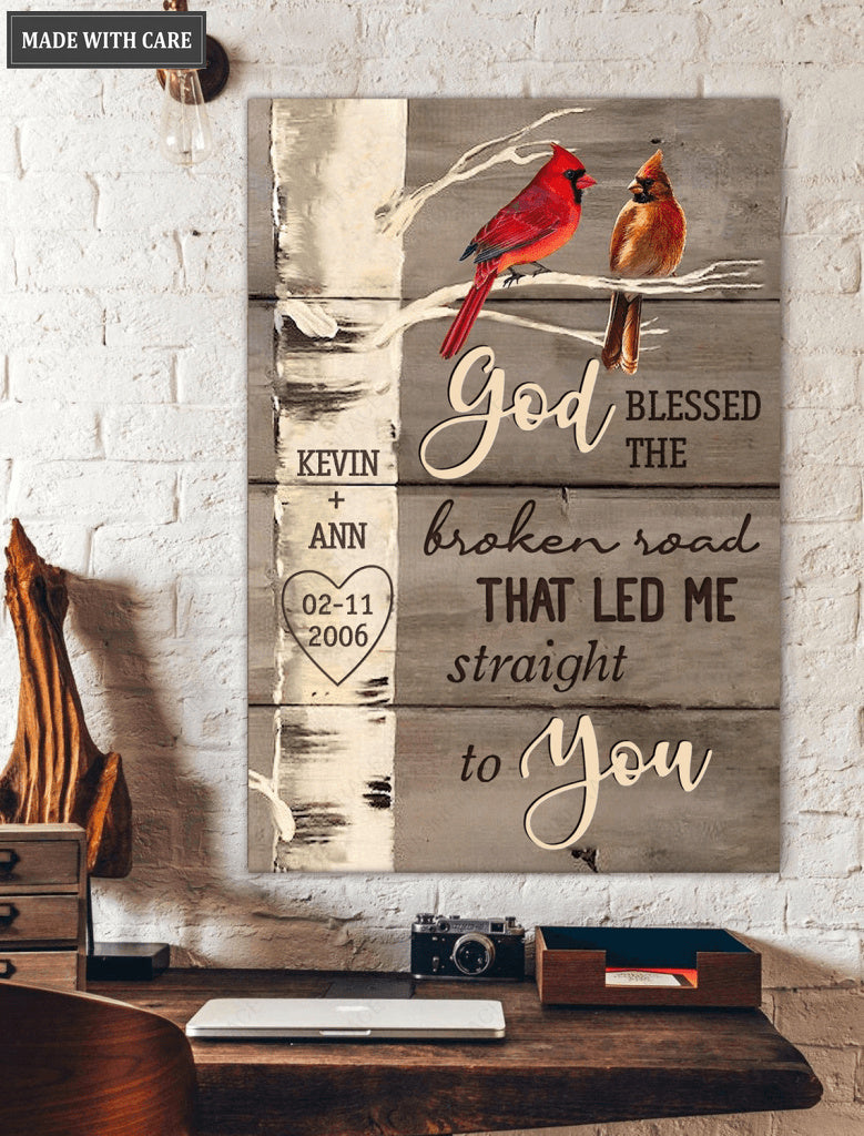 Personalized Cardinal God Blessed Canvas Wall Art