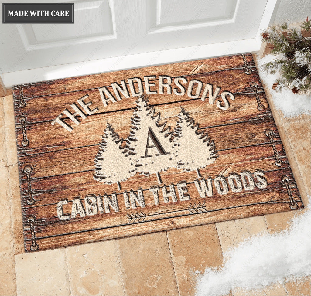 Personalized Rustic Country Family Name Cabin In The Woods Doormat
