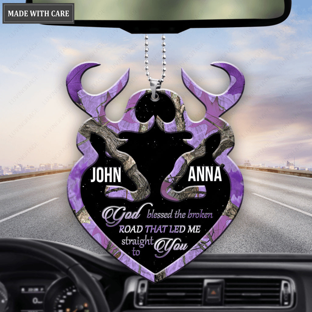 Purple Camo Personalized Buck And Doe God Blessed Ornament