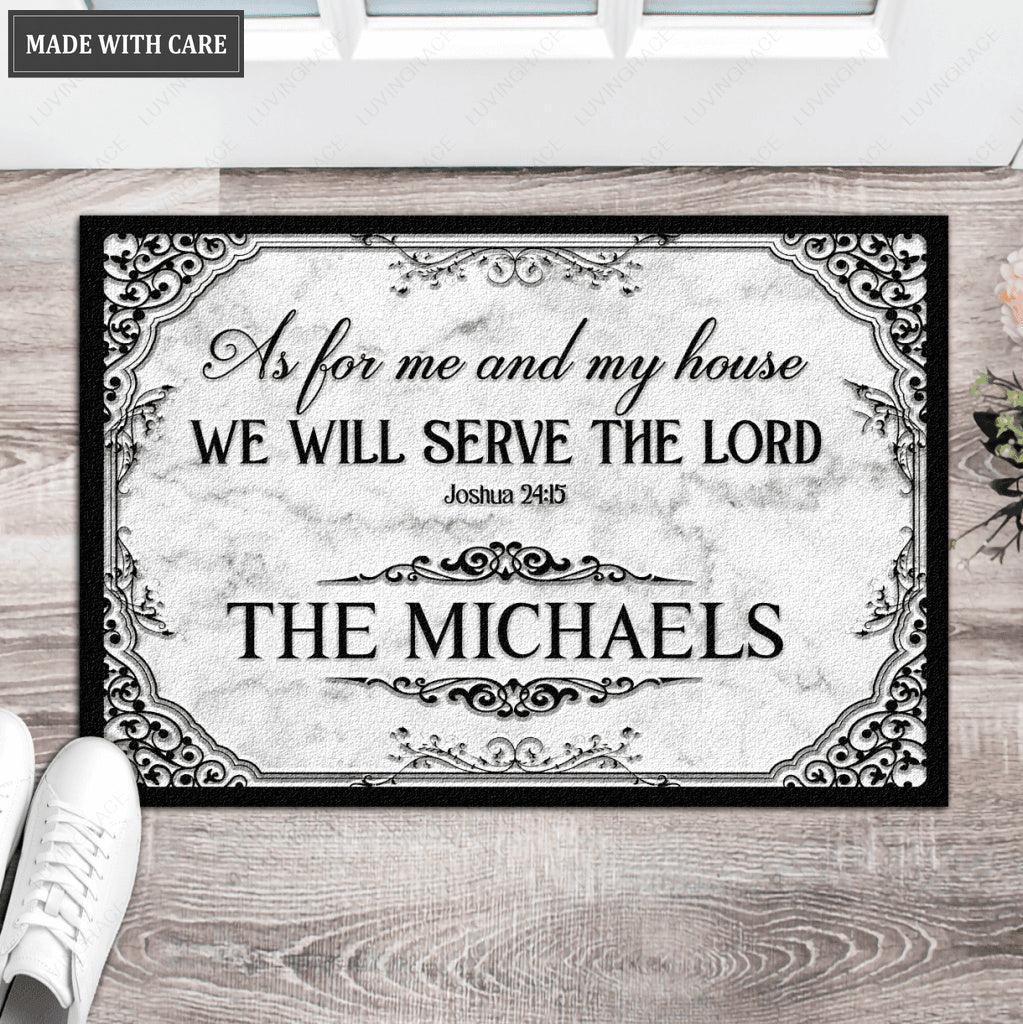 Gray Marble Serve The Lord Personalized Doormat