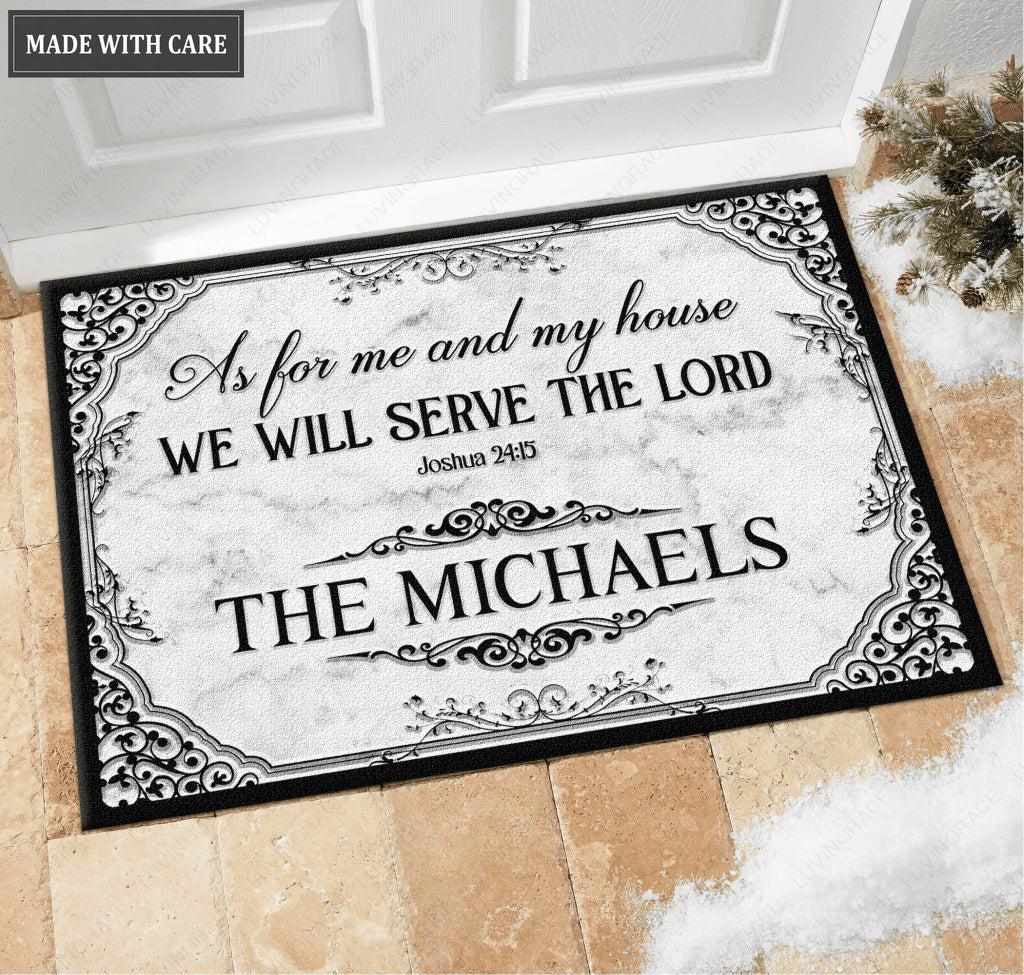 Gray Marble Serve The Lord Personalized Doormat