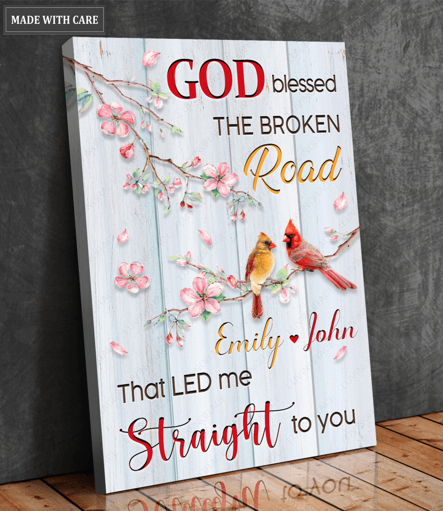 Personalized God Blessed Couple Bird Canvas Wall Art