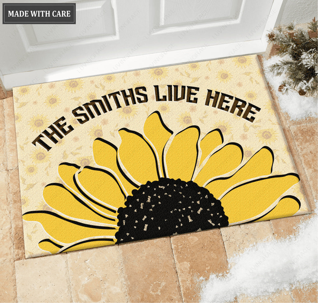 Sunflower Family Live Here Personalized Doormat