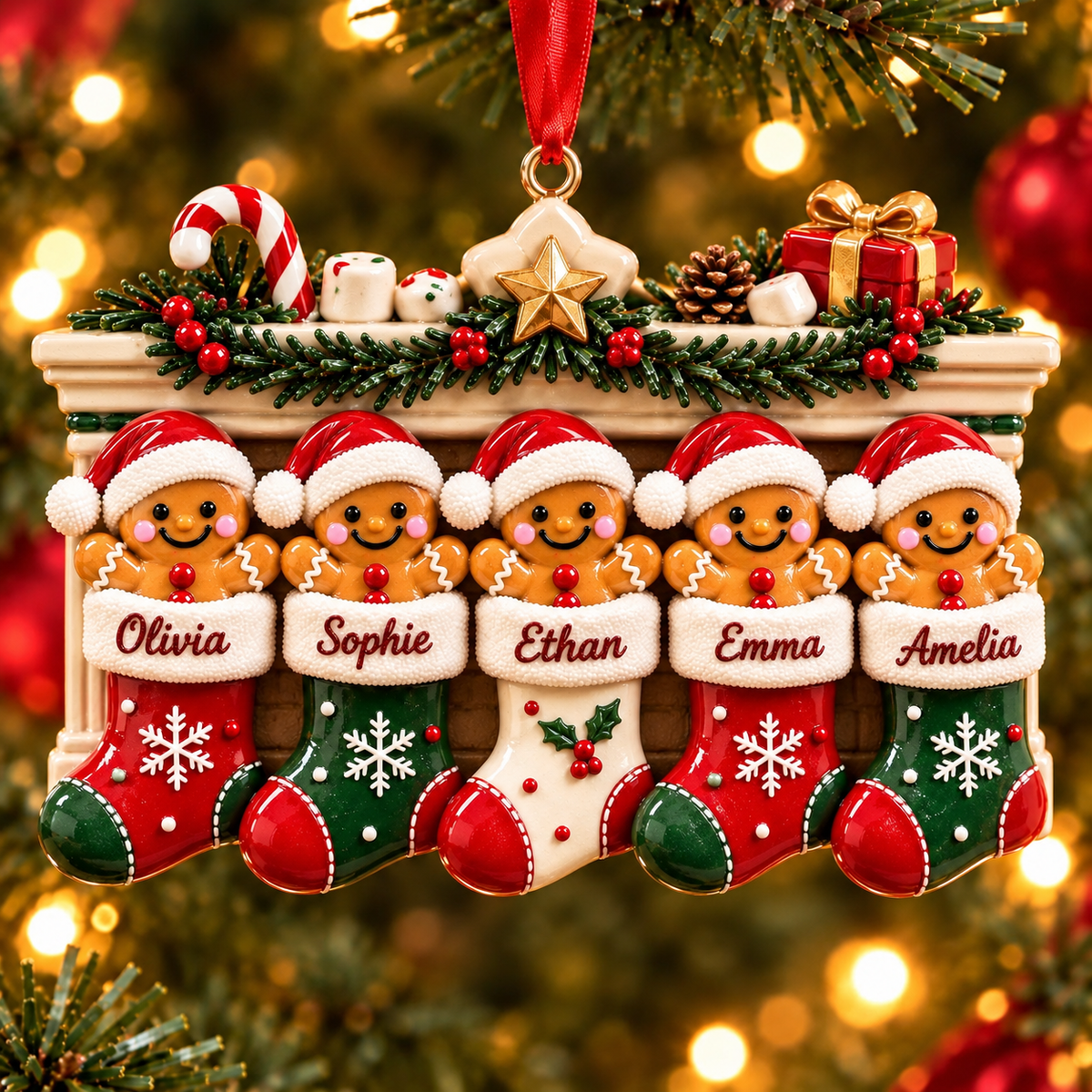 Personalized Gingerbread Christmas Stocking Ornament – Custom Names, Christmas Gift