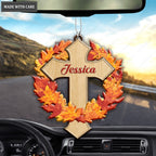 Autumn Maple Faith Cross Jesus Christian Lover Personalized Wood Engraved Ornaments