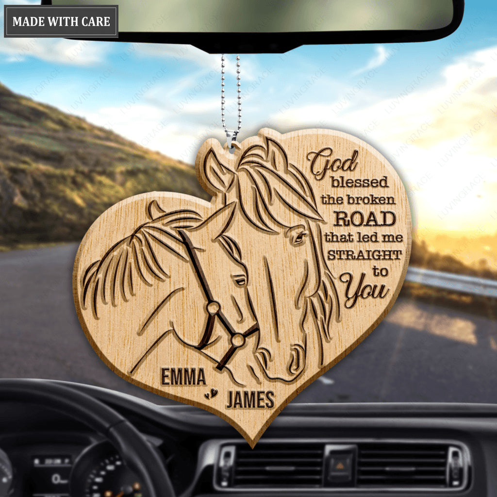 Farm Love Horse Couple God Blessed Personalized Wood Engraved Ornaments
