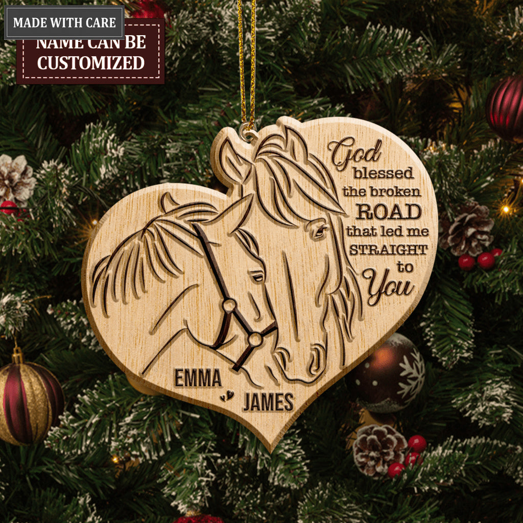Farm Love Horse Couple God Blessed Personalized Wood Engraved Ornaments