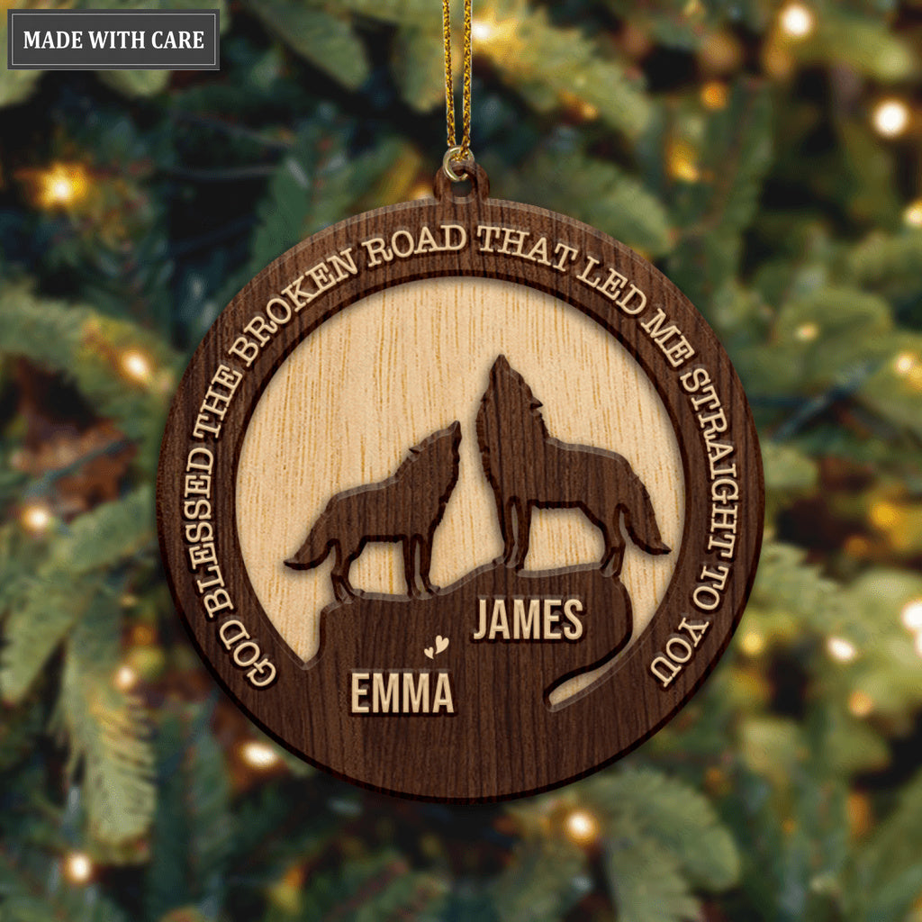Wild Love Wolf Couple In Moon Night God Blessed Personalized Wood Engraved Ornaments