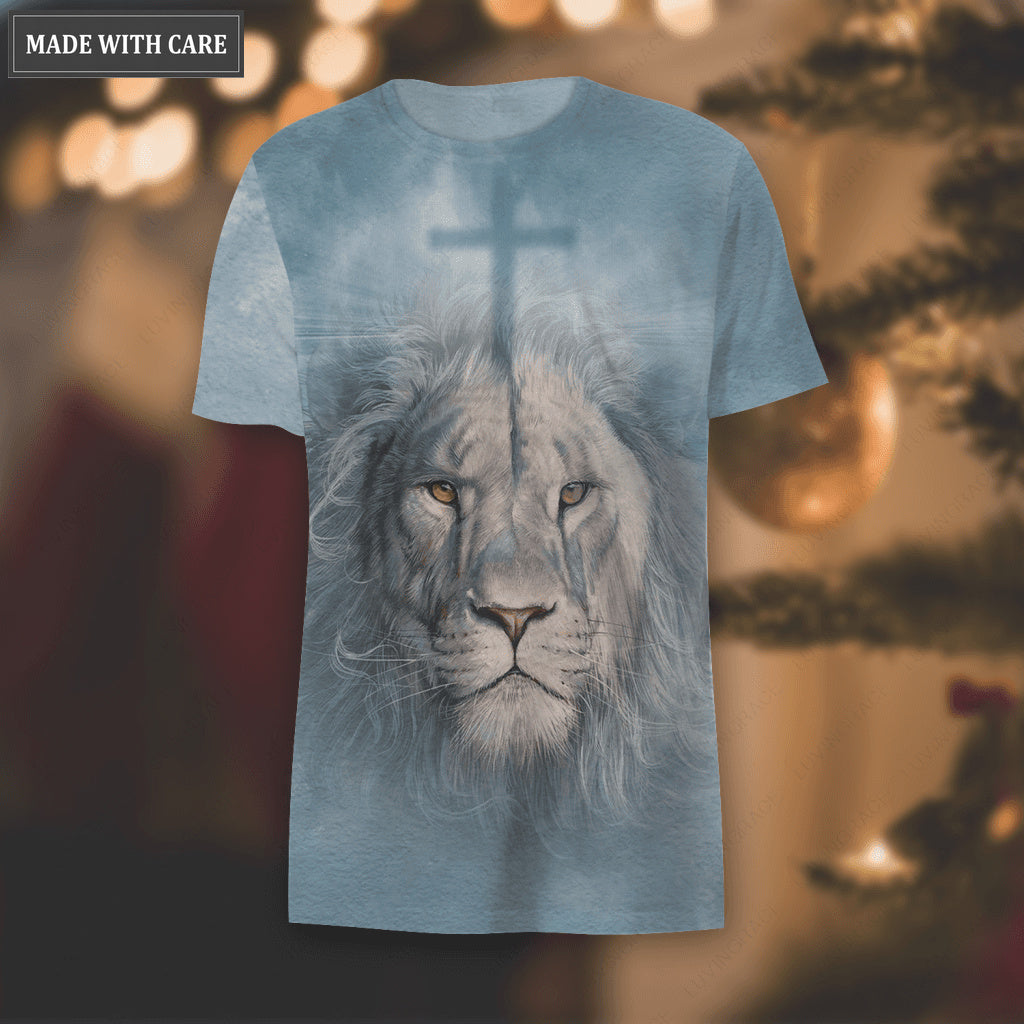 Lion Blue Light From Cross Faith Over Fear Hoodie