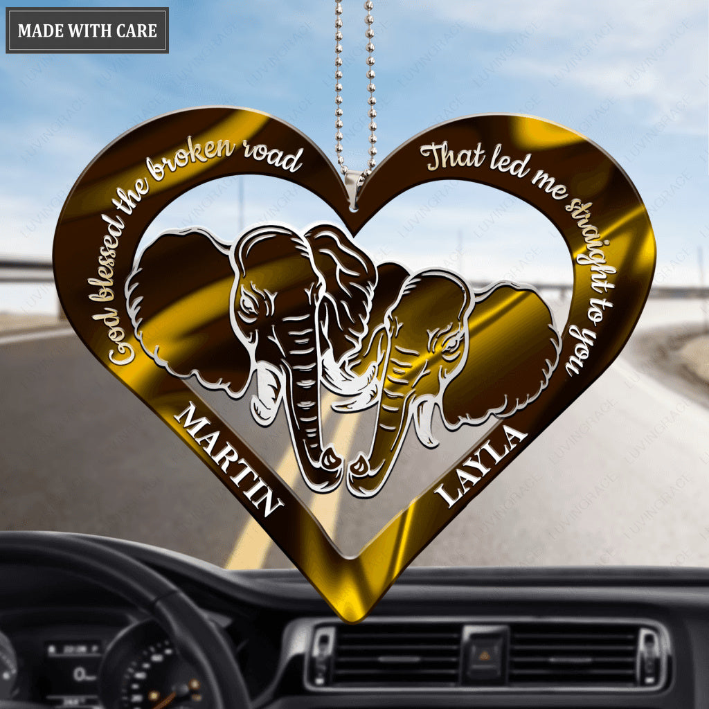 Elephant Couple God Blessed Personalized Ornament