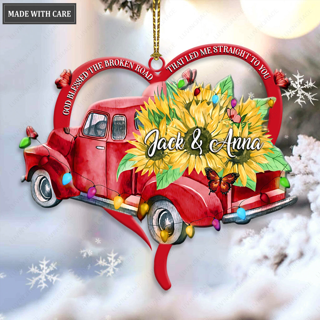 Sunflower Car With Heart God Blessed Personalized Ornament