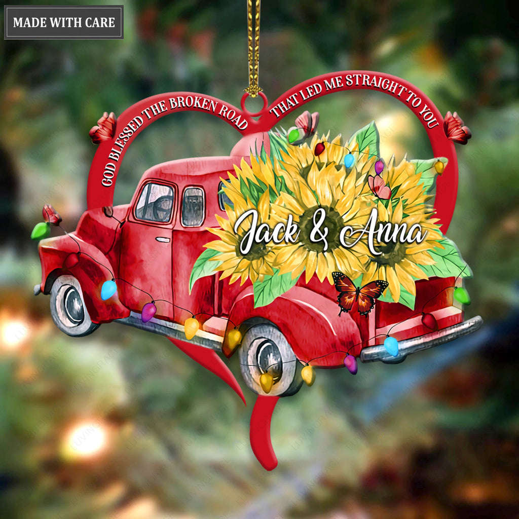 Sunflower Car With Heart God Blessed Personalized Ornament