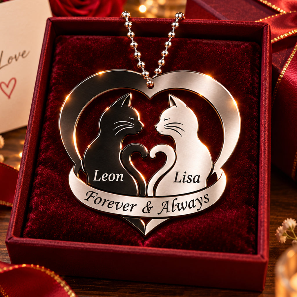 Personalized Names Furever in Love Cat Ornament - Sweet Gift for Couples
