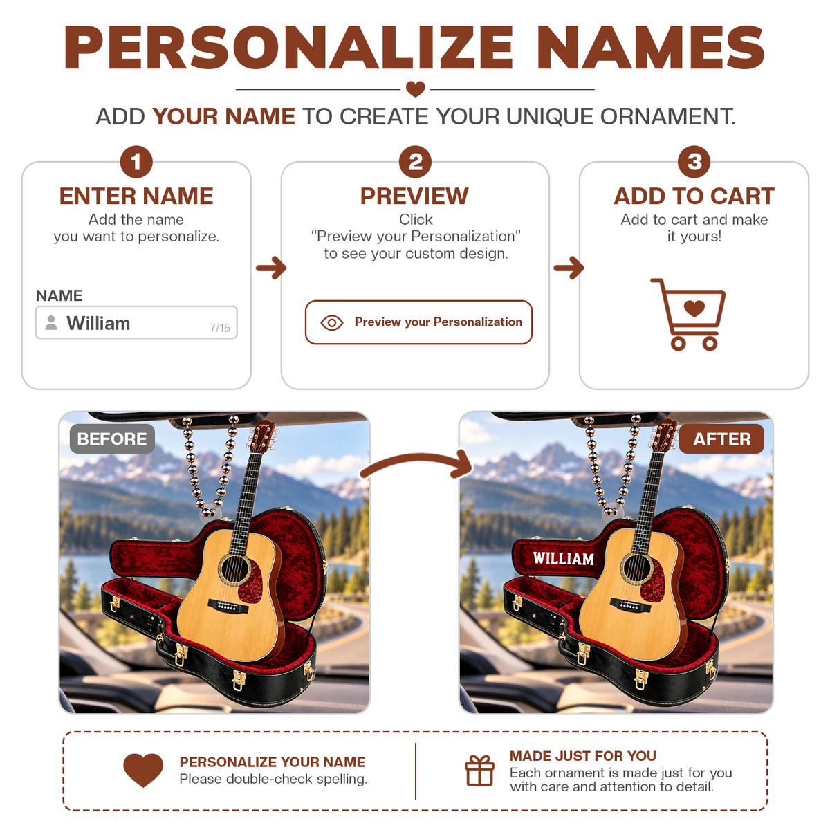 Personalized Name Guitar Case Ornament – Gift for Music Lovers