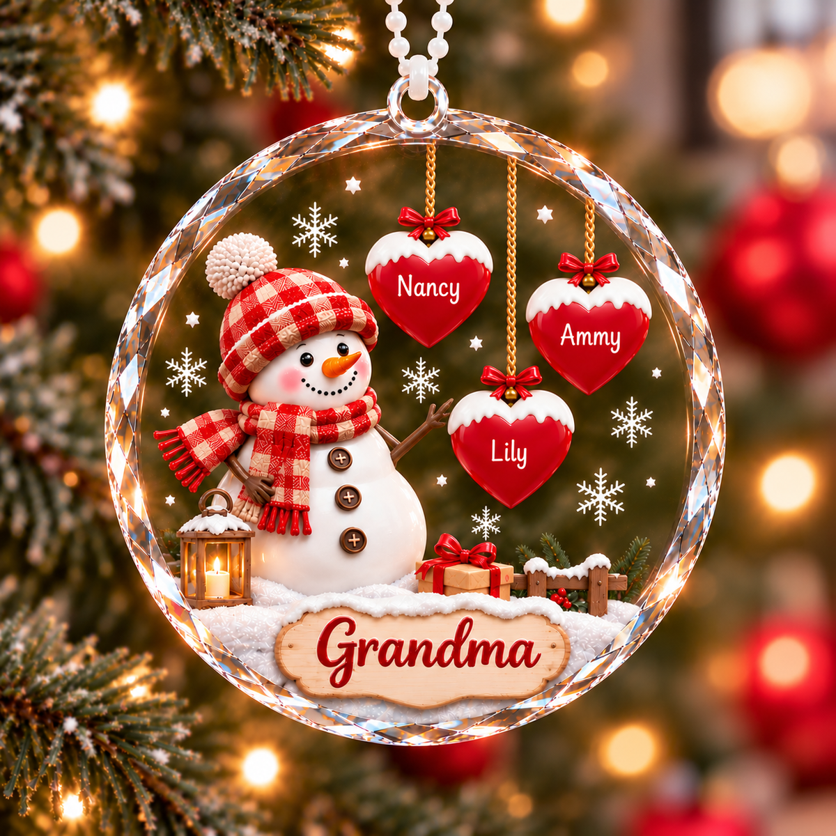 Personalized Grandma's Snowman Heart Ornament – Christmas Gift for Grandma