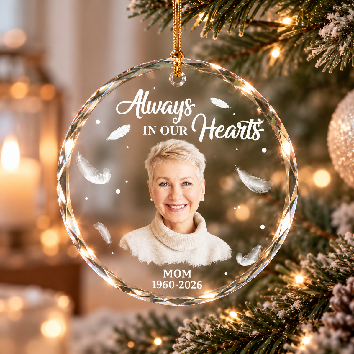 Personalized Always in Our Hearts Memorial Glass Ornament – Custom Photo & Name Remembrance Gift