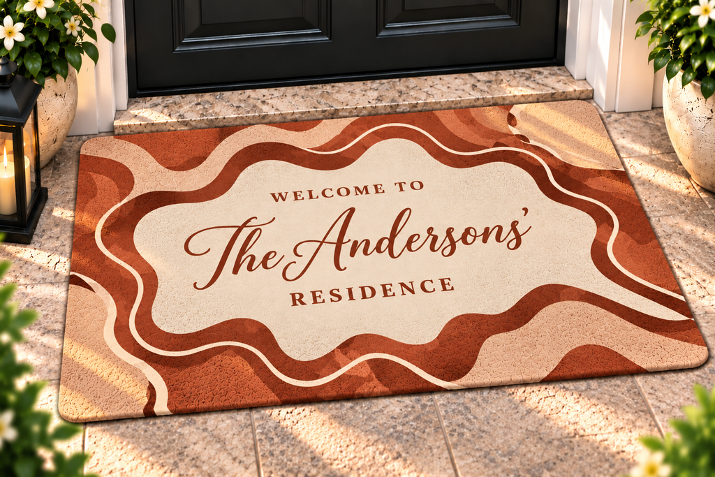 Personalized Family Name Elegant Wavy Doormat – Custom Welcome Mat