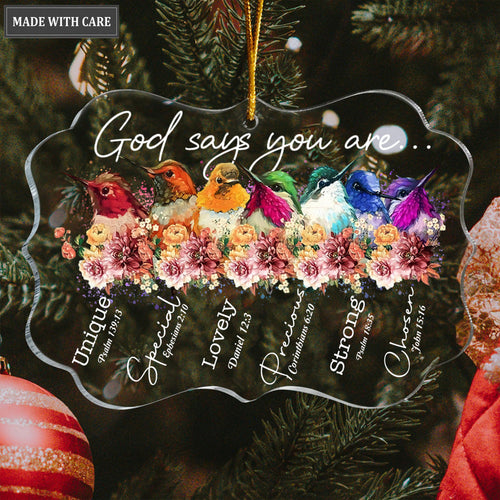 Colorful Birds And Flowers God Says You Are Transparent Ornament