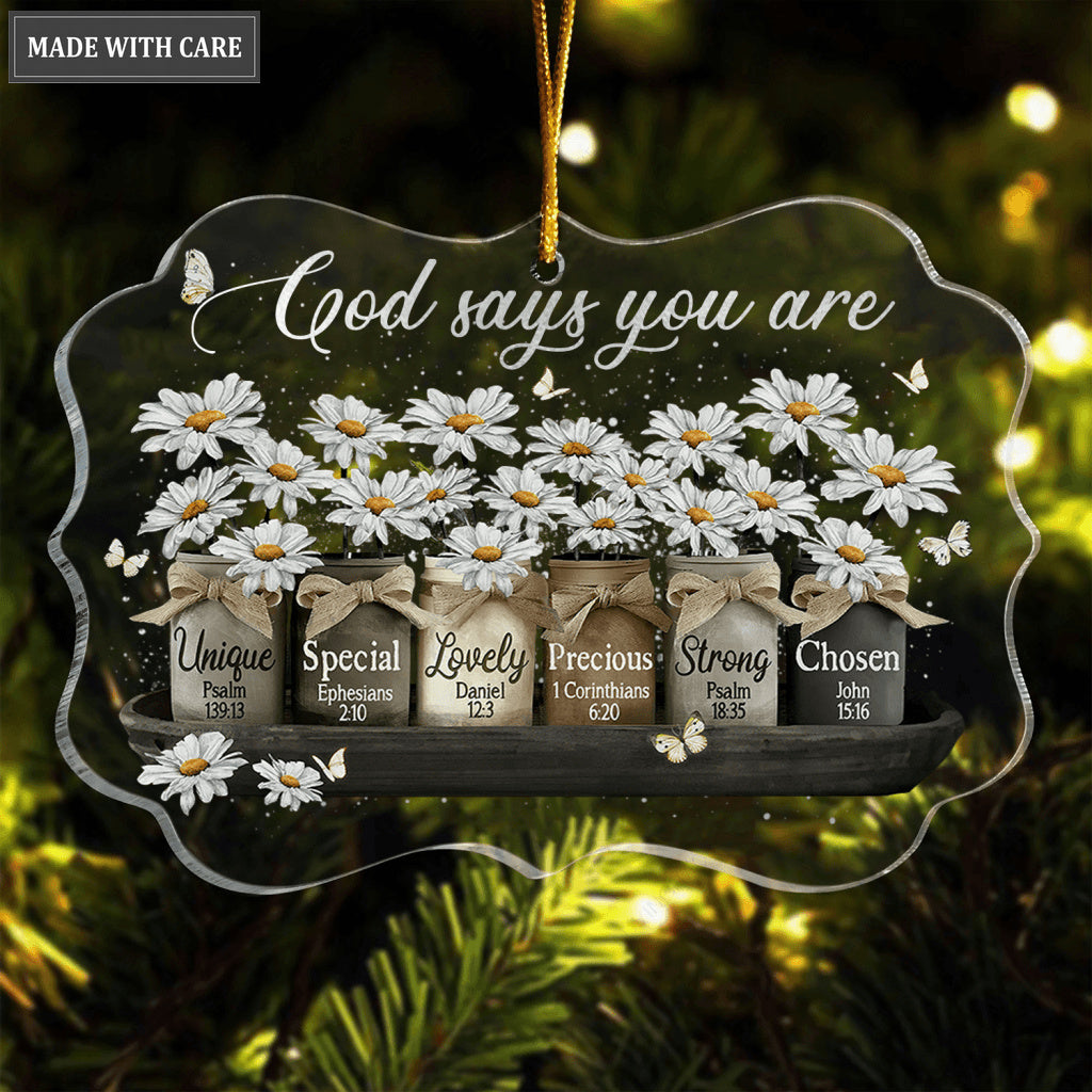 Daisy Mason Jar God Says You Are Transparent Ornament