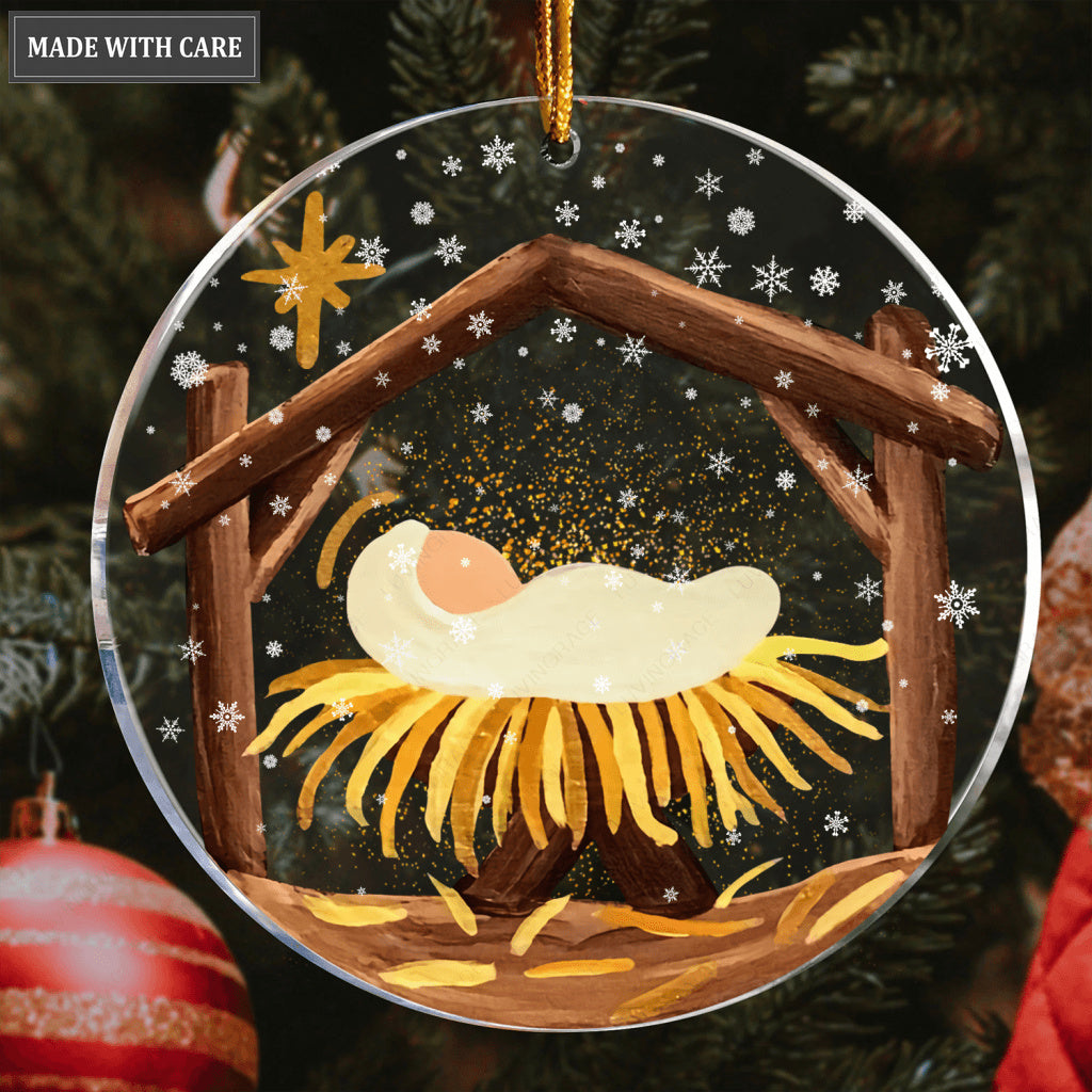 Snow Nativity Christmas Transparent Ornament