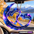 Personalized Names Moon & Interlocking Hearts Ornament – Romantic Gift for Couple