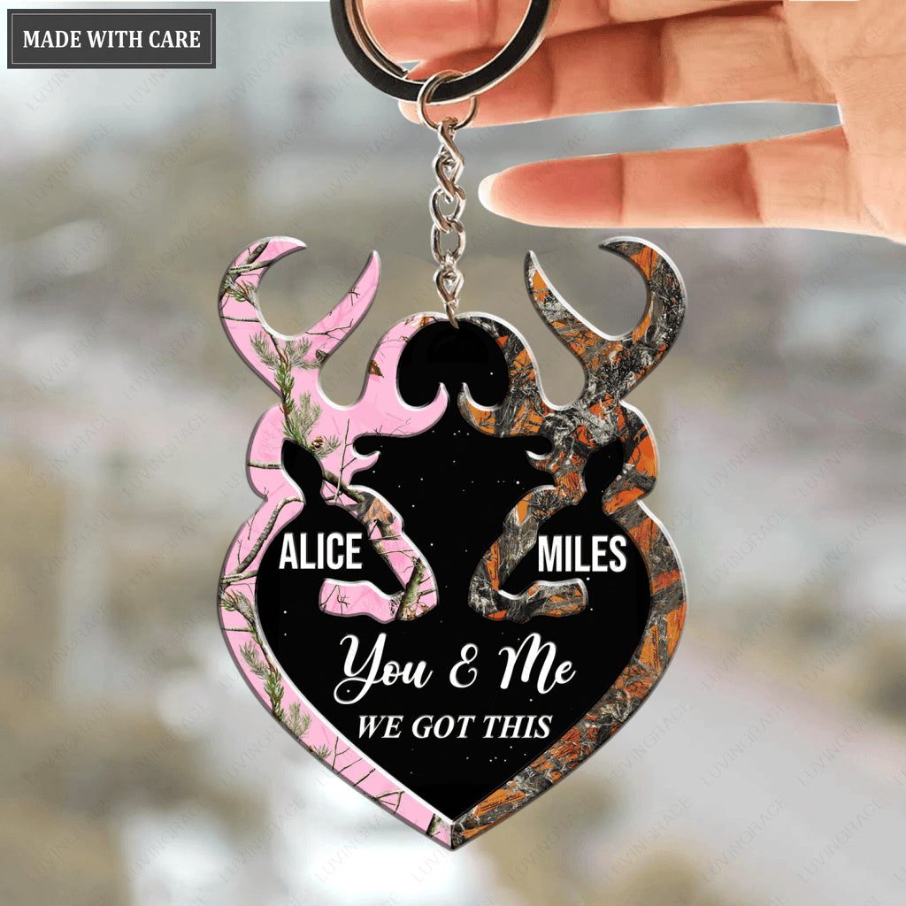 Camo Pattern Deer Couple Personalized Keychain