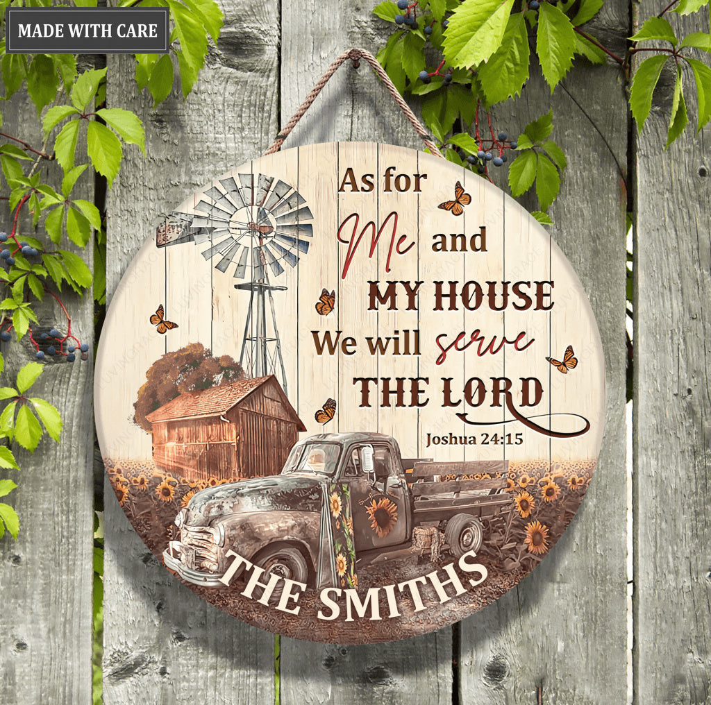 Personalized Farm House And Sunflower Field Wood Circle Sign